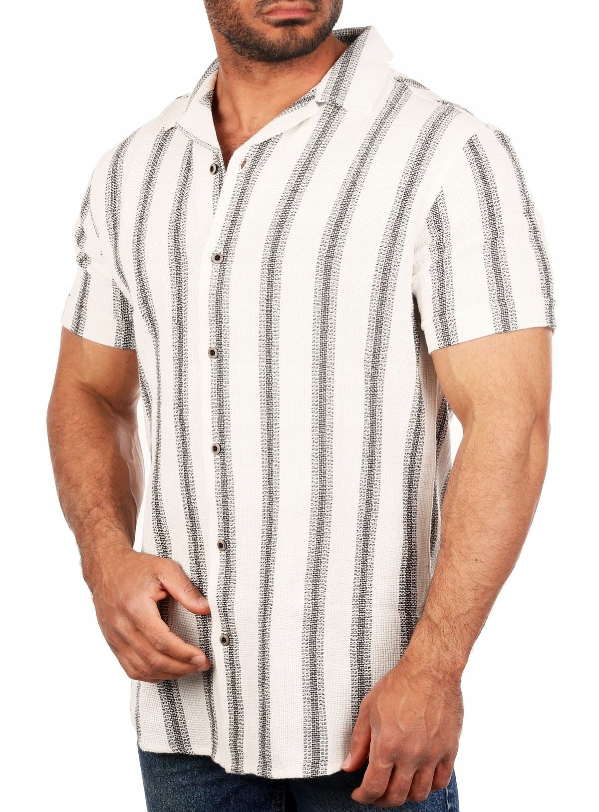 Pánská Plážová Pletená Košile S Hustou Vazbou A Pruhy L