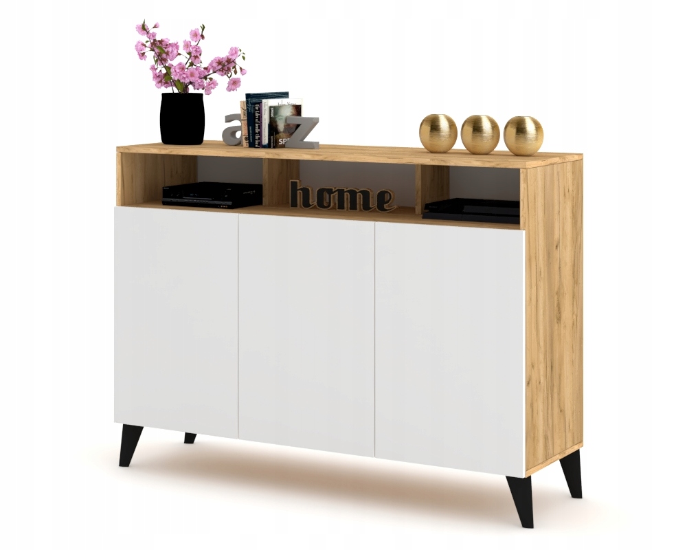 Komoda Vitrína Rtv skříňka do obývacího pokoje Luna 3D Skandi 135 Craft Bílá Matná