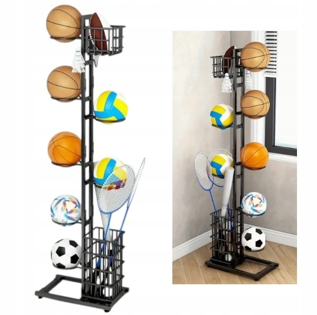 Stojak Na 7 Piłek Przechowywanie Wielopoziomowy Kosz Organizer Art Sportowy