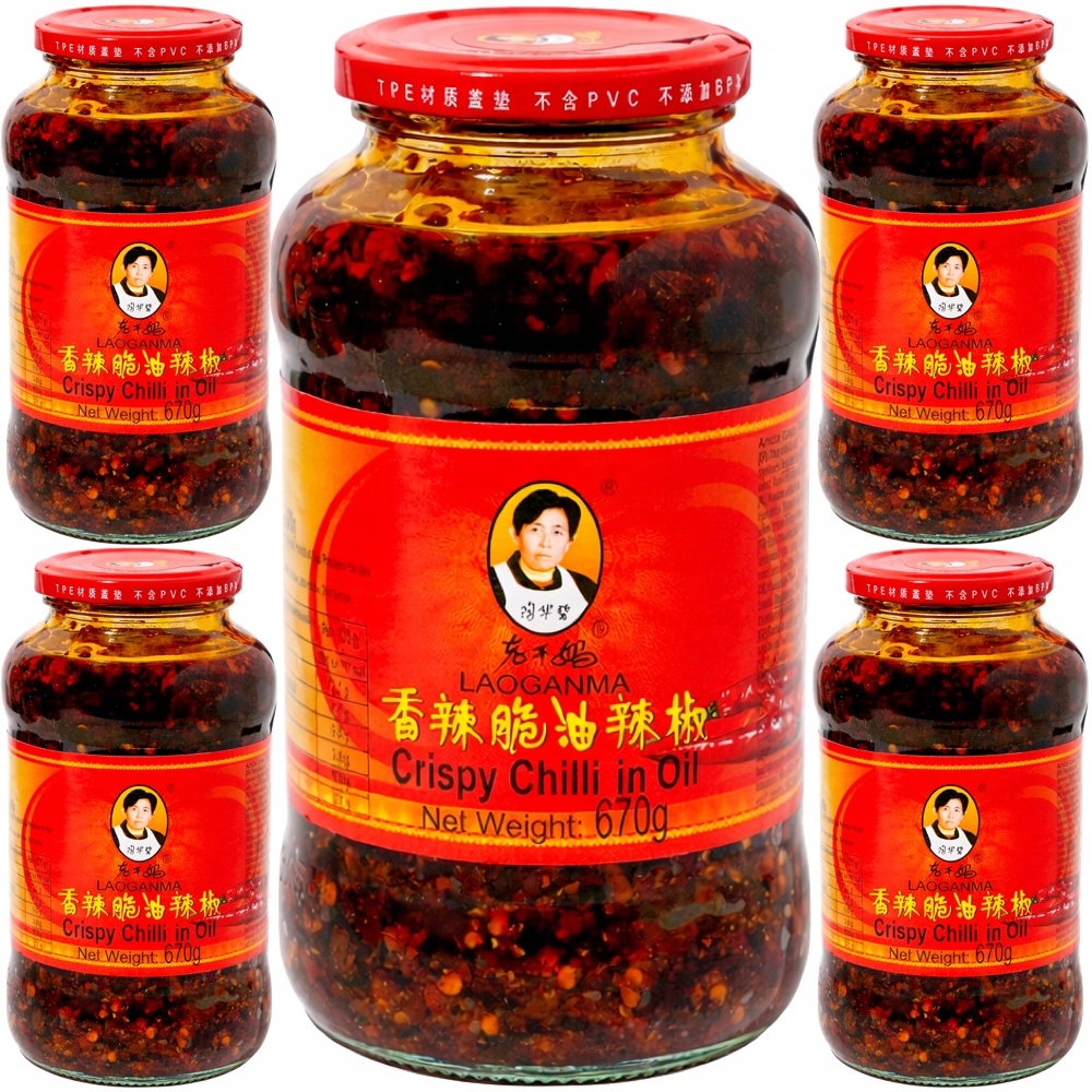 5x Chrupiące Chili z Cebulą w Oleju Sojowym Crispy Chilli 670g Laoganma