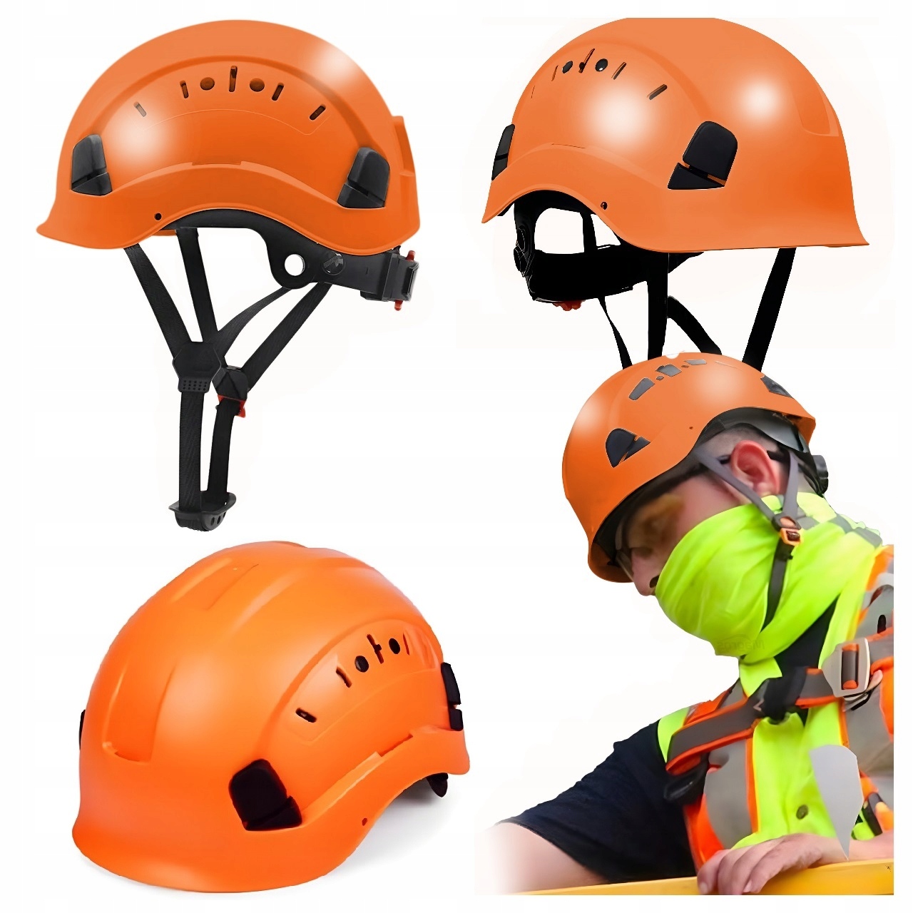 Kask Wspinaczkowy Hełm Ochronny Wentylowany Pasek Podbródkowy Pomarańczowy