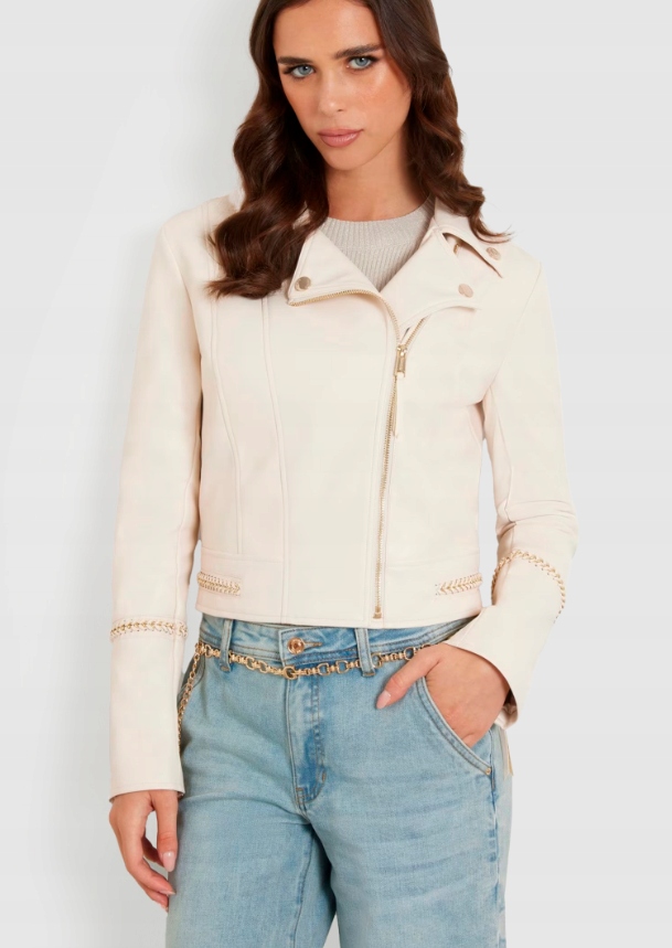 Guess Béžová Ramoneska S Řetízky, Zipem A Podšívkou