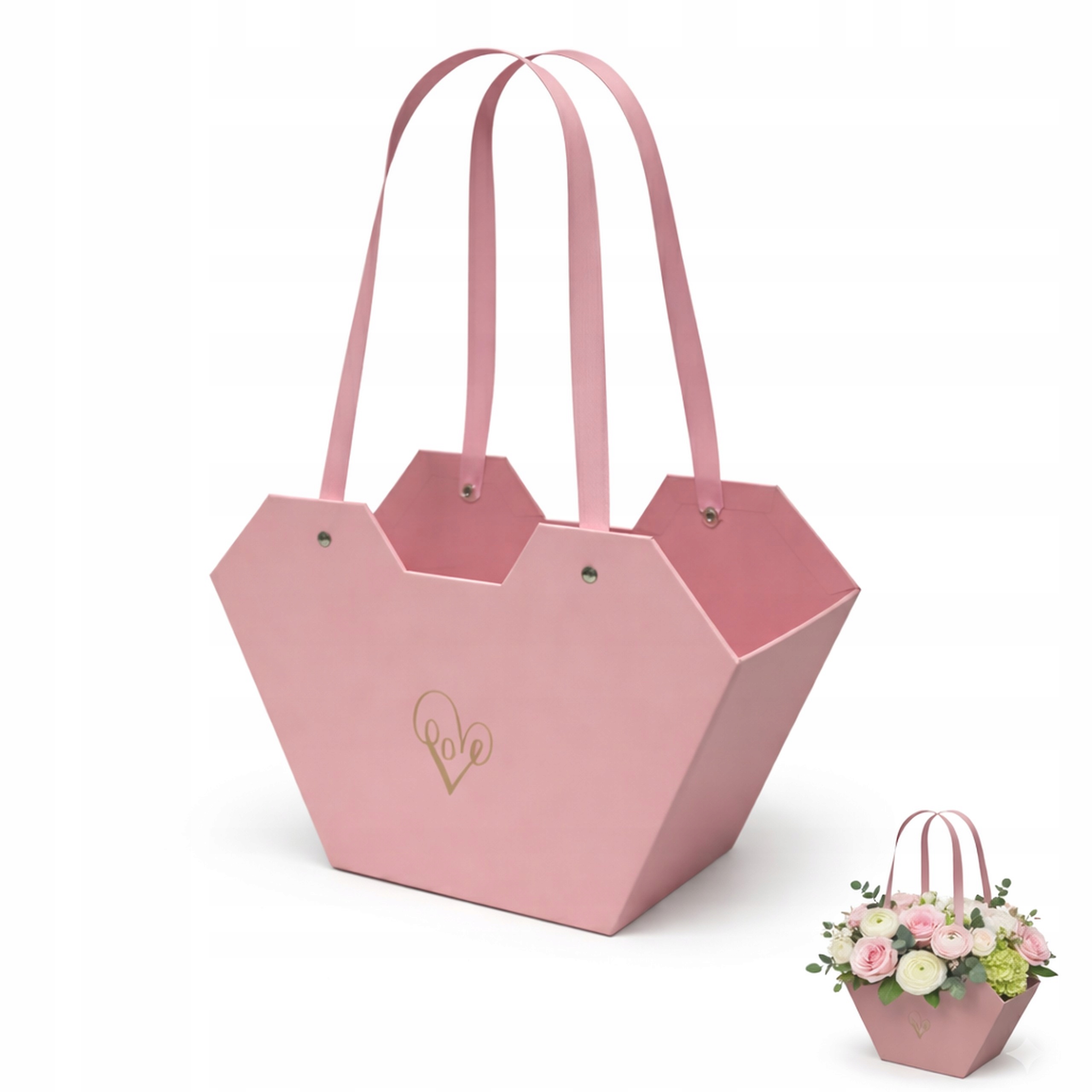 Flower Box Torebka Różowa 23x15 cm GLAMOUR na Prezent Ślub Komunia Urodziny