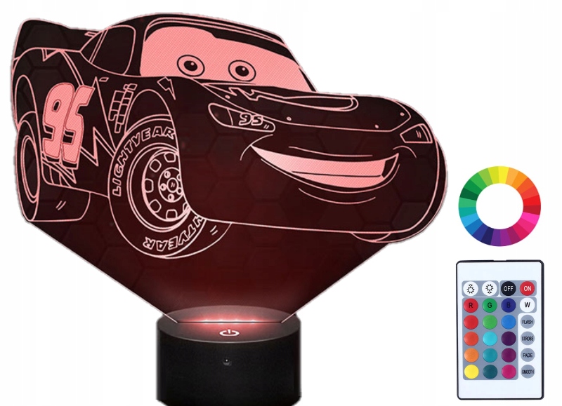 

Lampka Nocna z Imieniem Zygzak McQueen Auta 3D Led