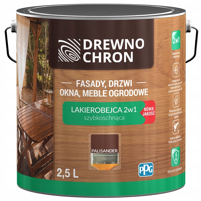 Drewnochron Lakierobejca do drewna 2w1 satyna palisander 2,5l