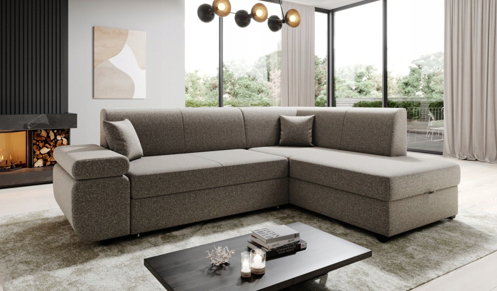 Fenix rohová sedací souprava vysoký opěrný panel s funkcí kontejneru