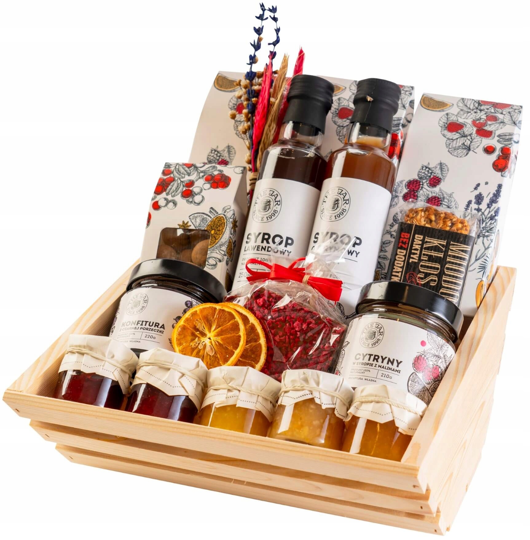 Dárkový Koš sada čajů sirupy džemy čokoláda sladkosti džemy