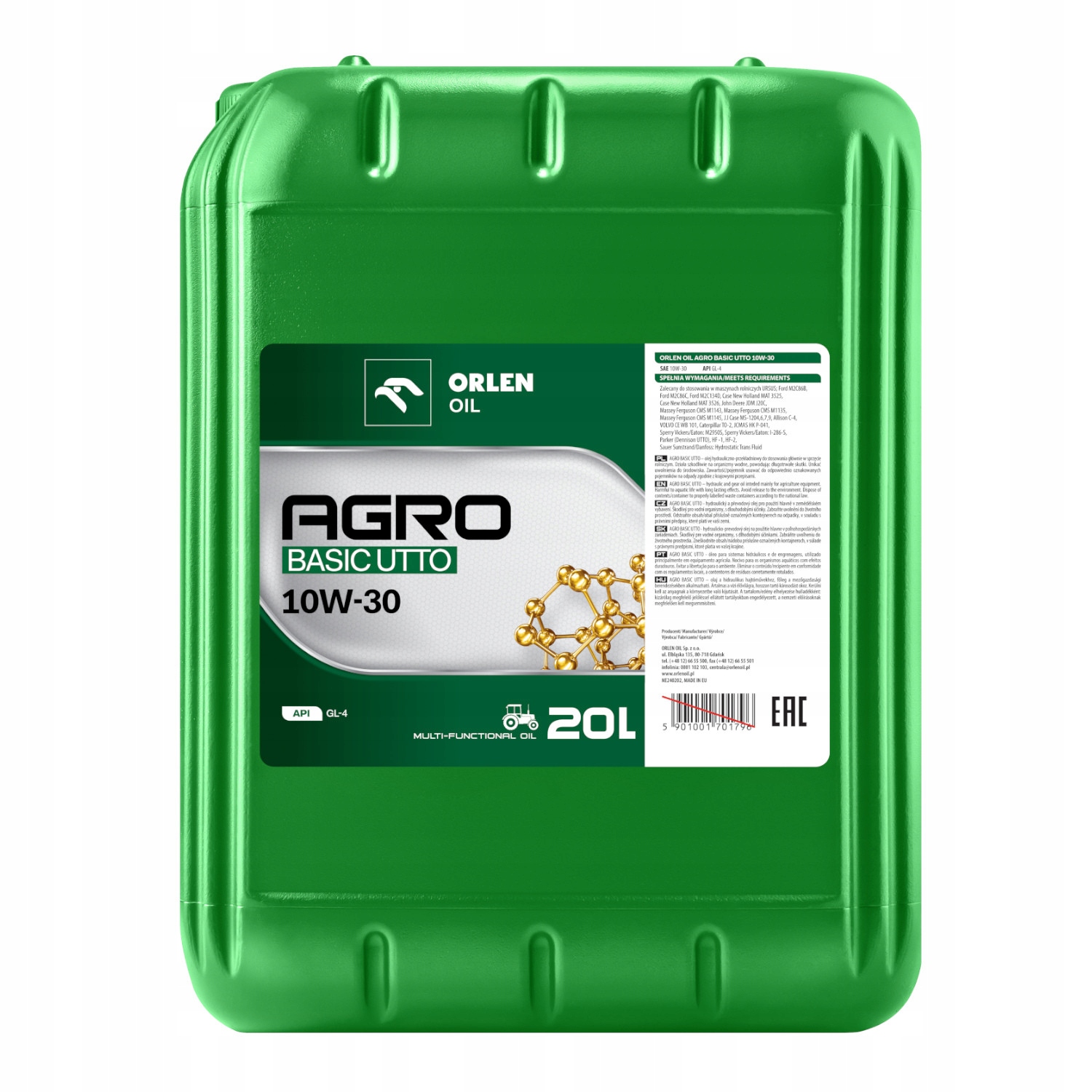 Olej Hydrauliczno Przekładniowy Orlen Agro Basic Utto 10W30 20L