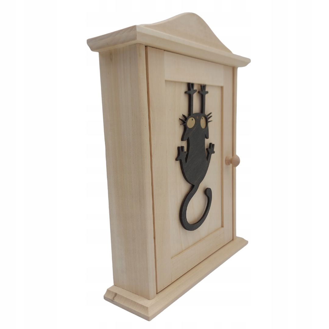 Szafka Pudełko Box Na Klucze Drewniana Skrzynka Do Kluczy z Dekorem Kota Głębokość mebla 6 cm