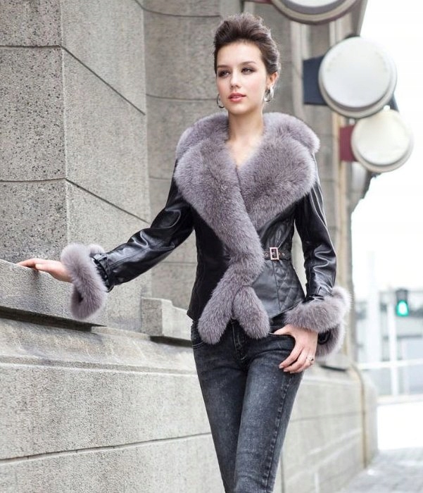 Kurtka skórzana Skóra Futro z Lisa Ramoneska 38 M Rękaw długi rękaw