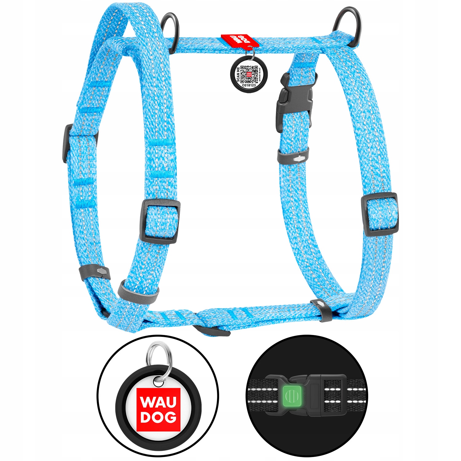Levně Postroj pro psa bavlna Qr Adresář Bonus, reflexní, vel. L, modrý