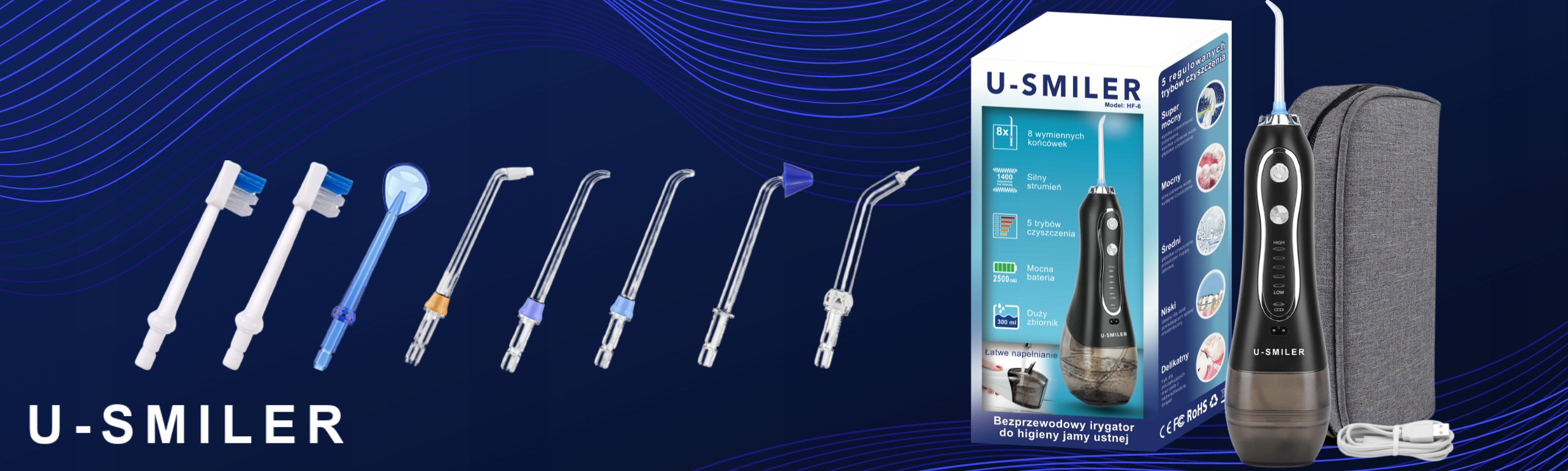 IRYGATOR DO ZĘBÓW DENTYSTYCZNY BEZPRZEWODOWY 8DYSZ Liczba końcówek w zestawie 8