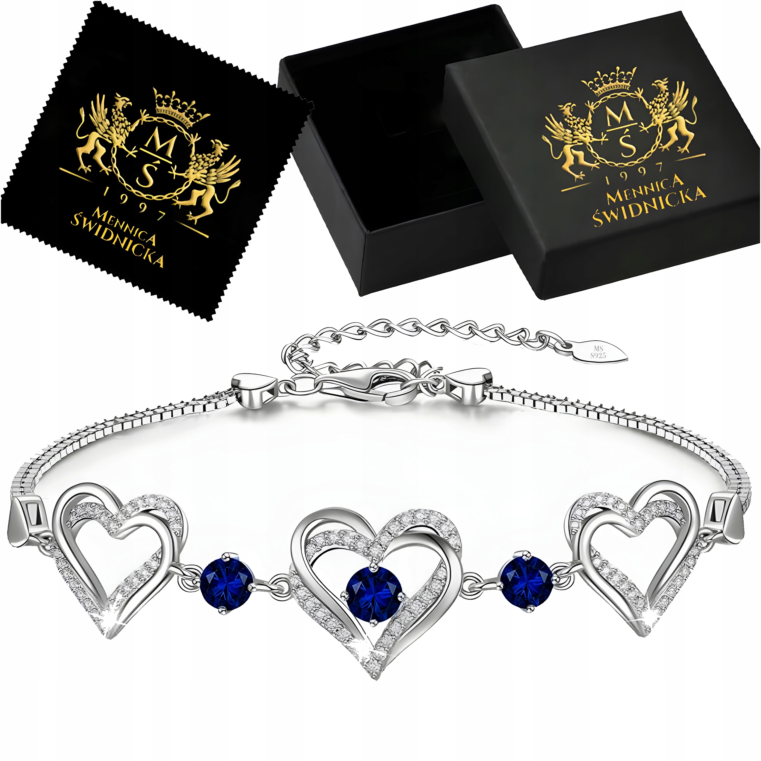 Stříbrný náramek Stříbro 925 Dámský Srdce Zirkon Dárek pro ženu