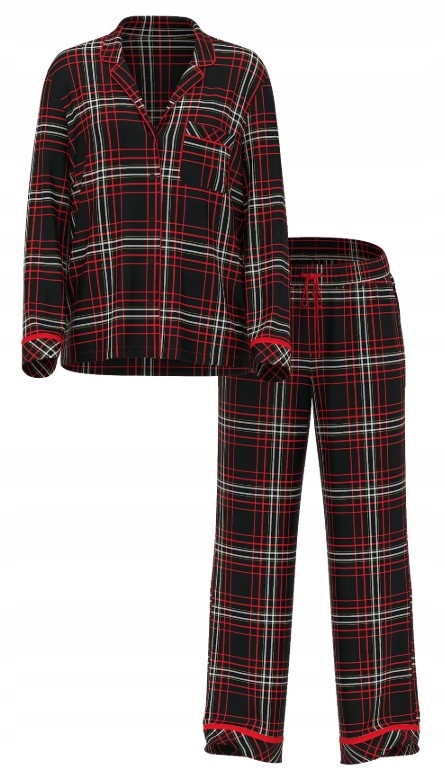 Dlouhé flanelové pyžamo Victoria's Secret černé s kostkovaným vzorem S (M) Regular