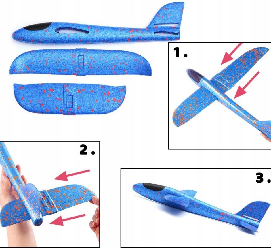 DUŻY SAMOLOT STYROPIANOWY SZYBOWIEC 38CM ZABAWKA RZUTKA ZE STYROPIANU LEKKI Głębokość produktu 38 cm
