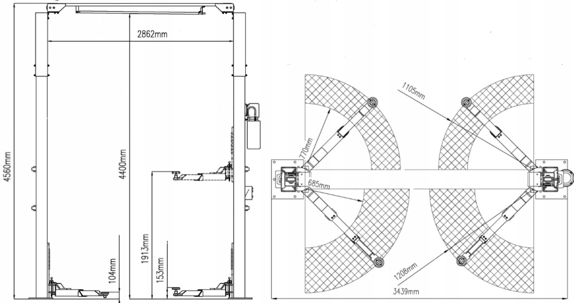 ДВУХКОЛОННЫЙ ПОДЪЕМНИК NORTEC PRO 4 T BUSY HIGH