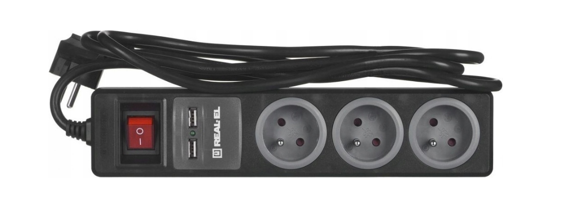 Listwa zasilająca z ładowarką USB REAL-EL FRS-3F Kolor czarny