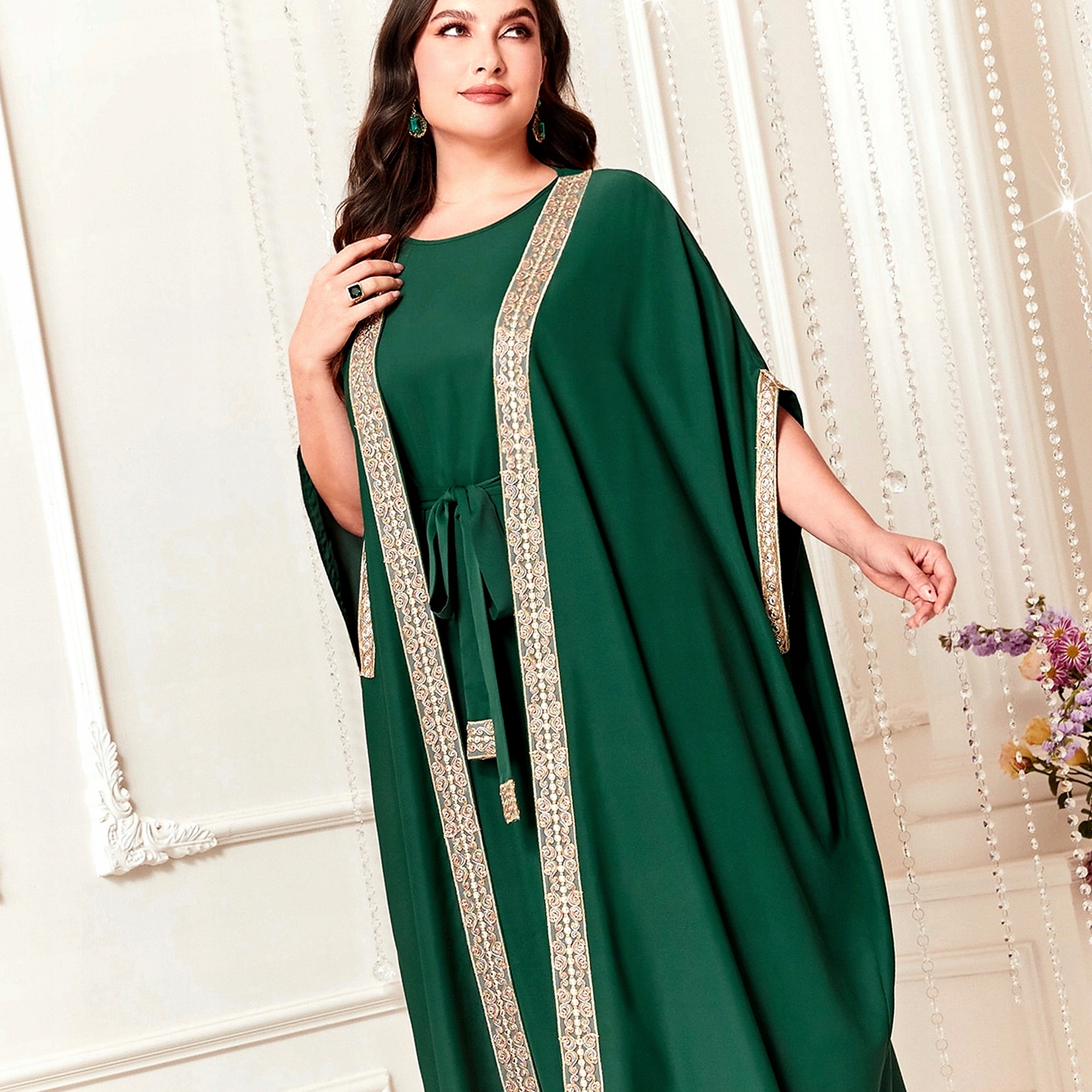 Šaty Khaki dvoudílné v arabském stylu s ozdobami 5XL 50