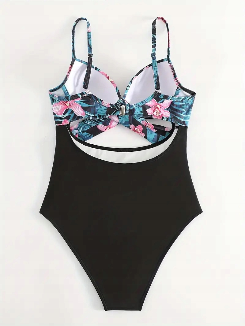 STRÓJ KĄPIELOWY JEDNOCZĘŚCIOWY PUSH-UP ROŚLINNY NADRUK ROZM M (73) Fason góry Biustonosz push-up