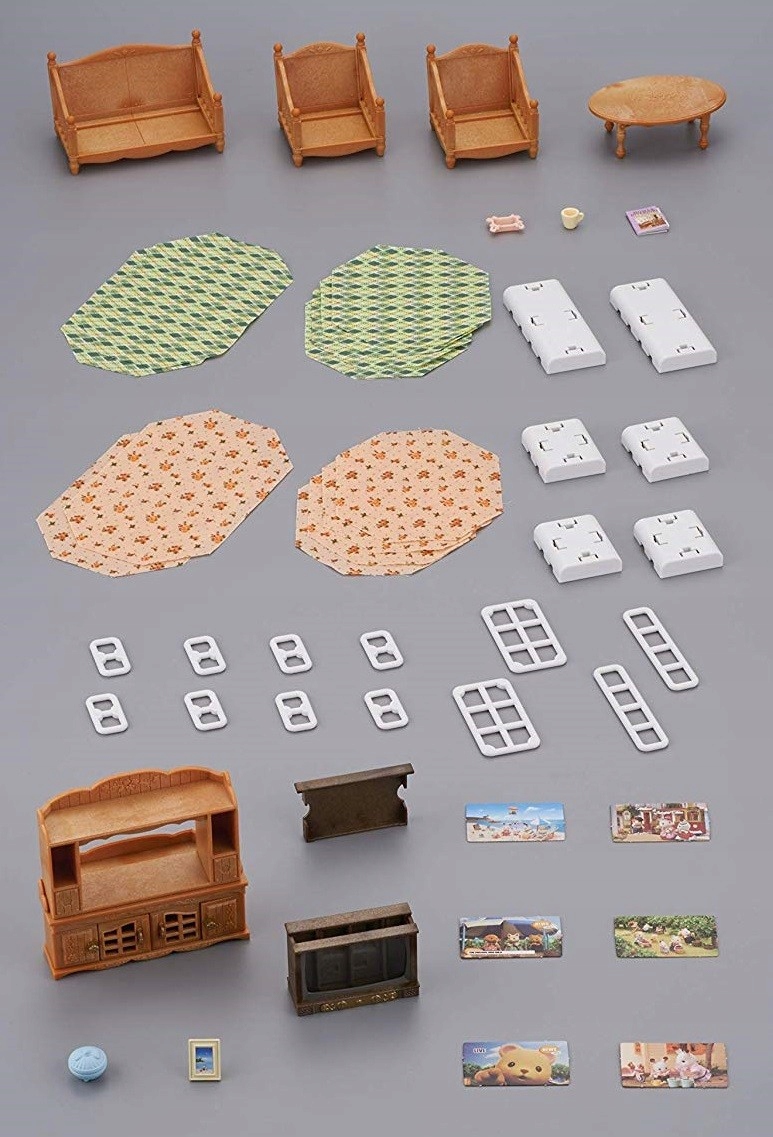 Sylvanian Families Wiejski salon Zestaw mebli i akcesoriów 5339 Materiał karton plastik tkanina