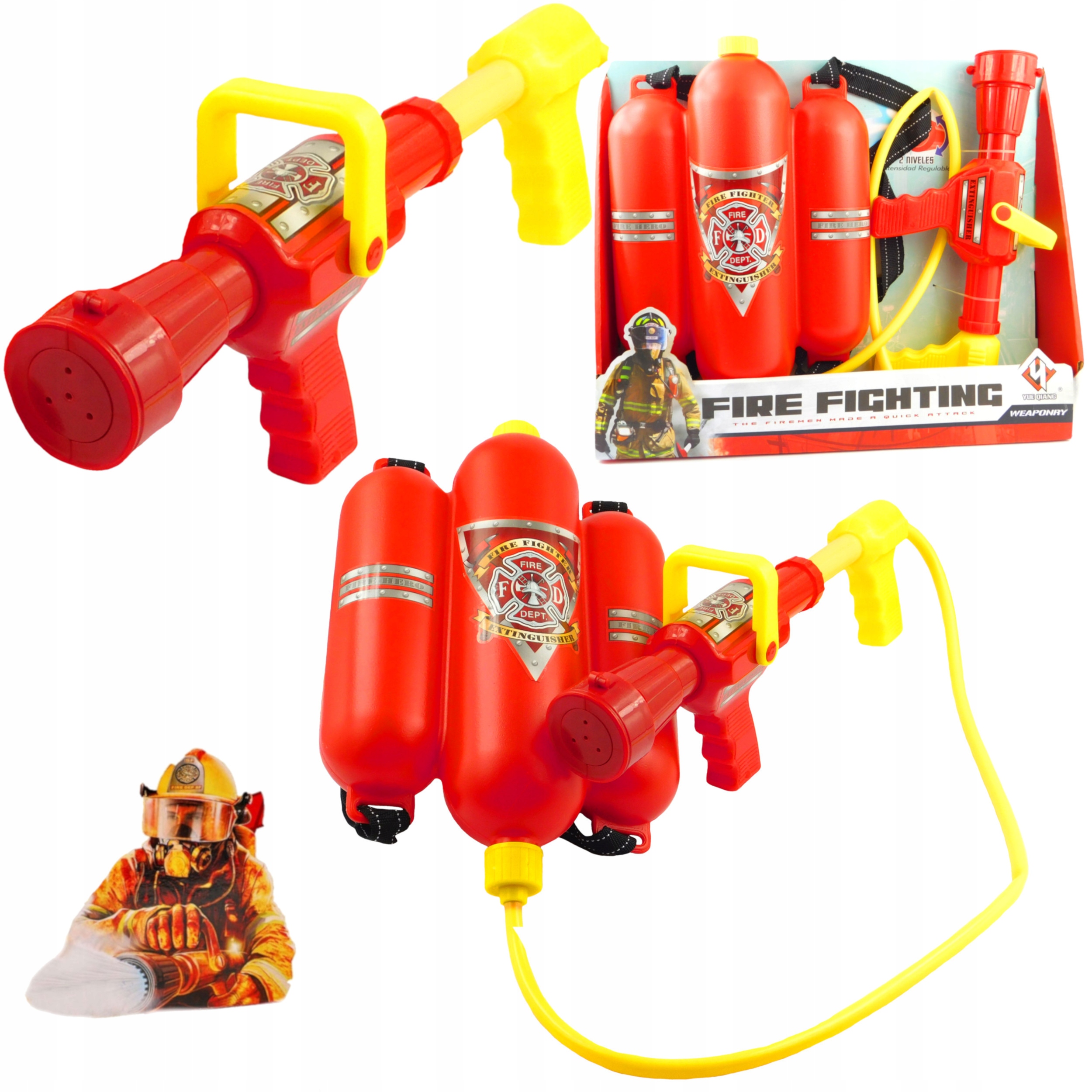 ZESTAW STRAŻACKI GAŚNICA PSIKAWKA NA WODĘ STRAŻAK