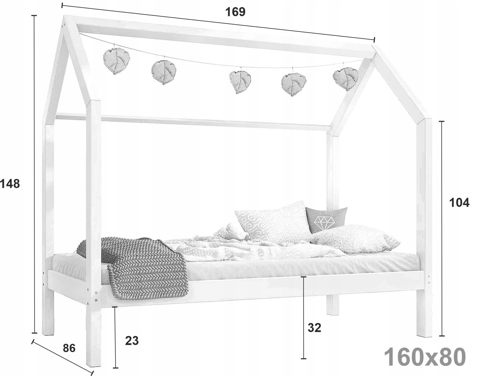 NALA łóżko domek dla dziecka bez barierek 80x160 Marka Beddy