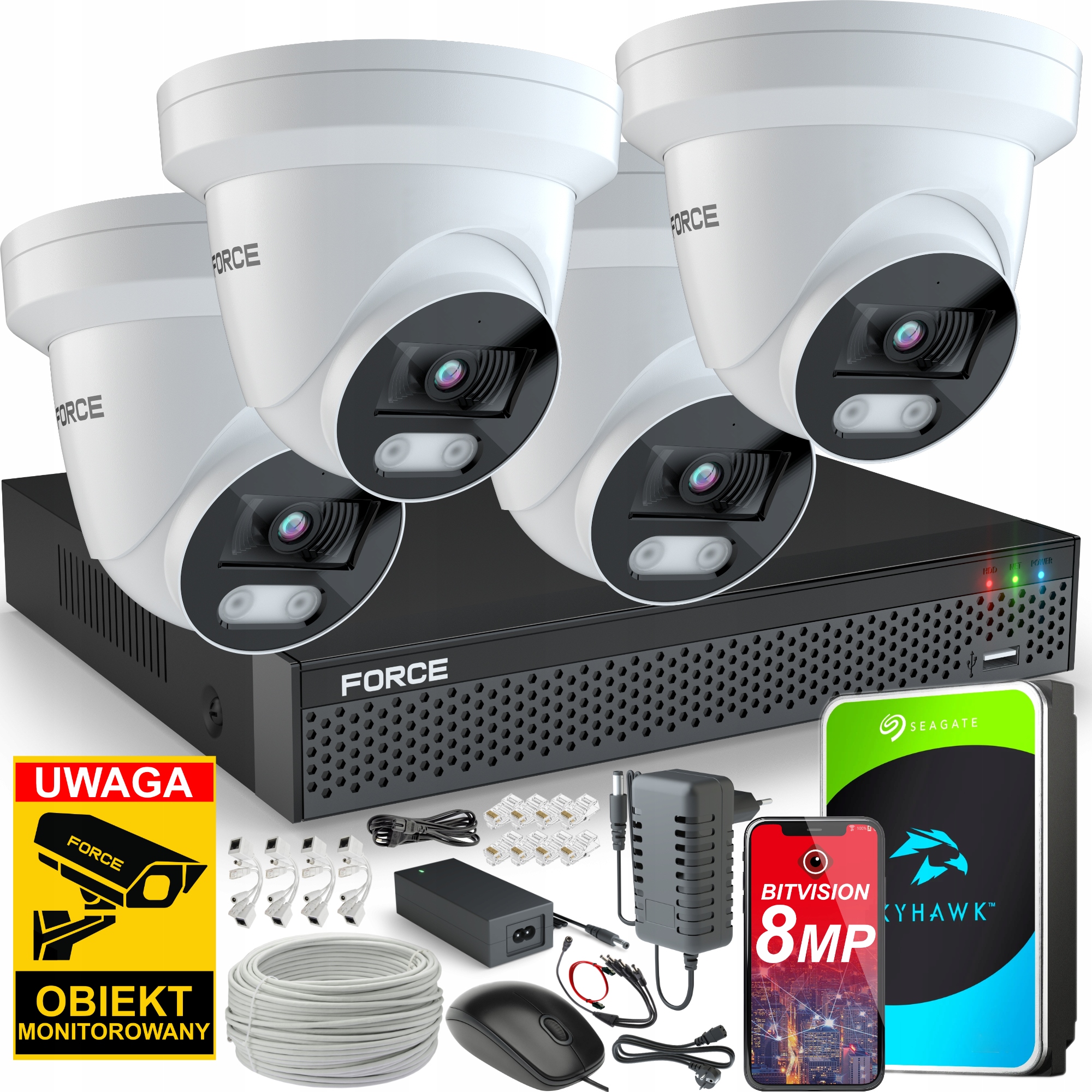 Force Monitorovací sada 4x Ip kamera 8MPx 4K Aplikace Disk 1TB