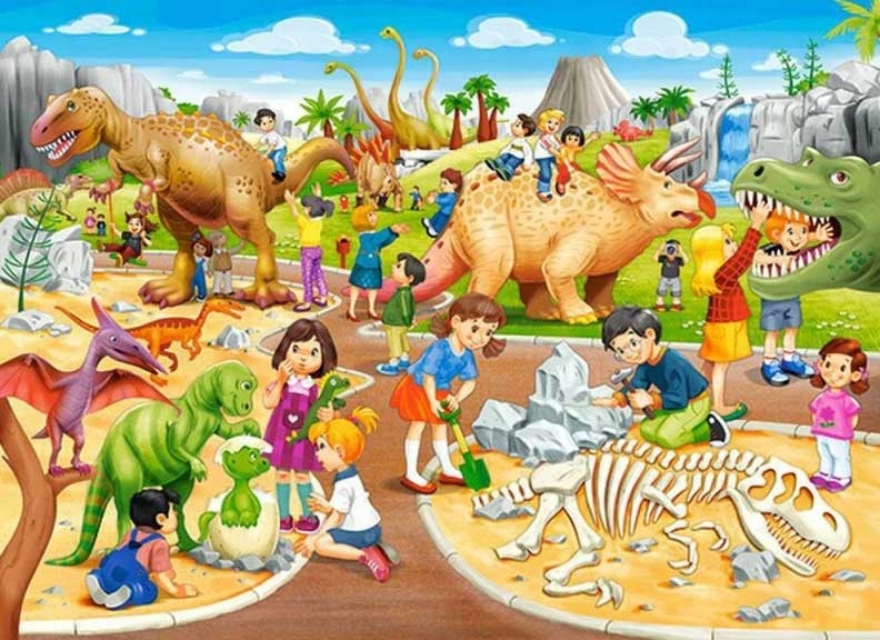 

Puzzle 70 el Dinozaury W Parku dla pięciolatka 5+