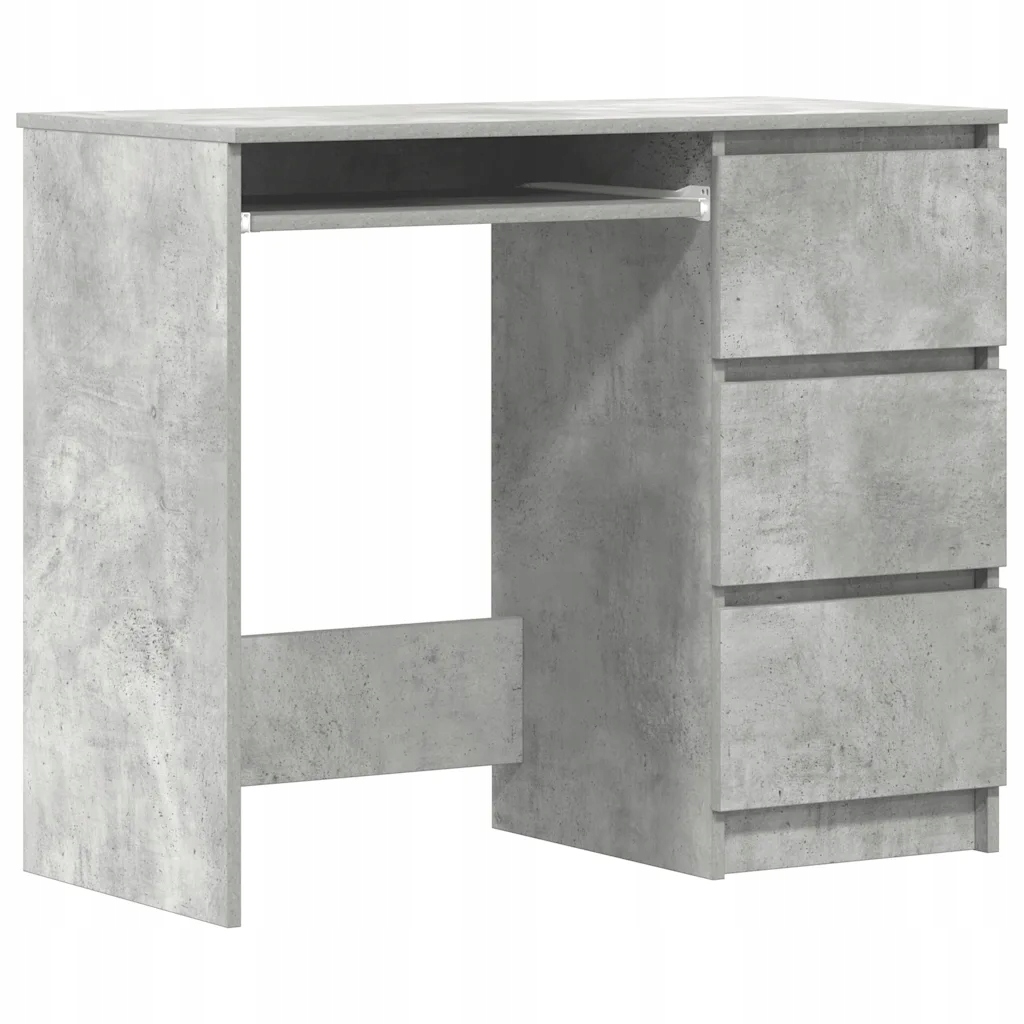 Psací stůl z dřevěného materiálu, šedý betonu, 90x45x76 cm, 3 zásuvky