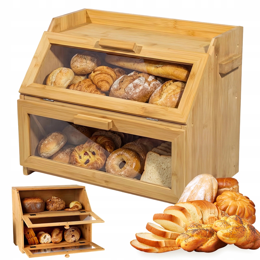 Chlebník Nádoba Na Pečivo Dřevěná S Policí A Ventilací 39*32*25 CM