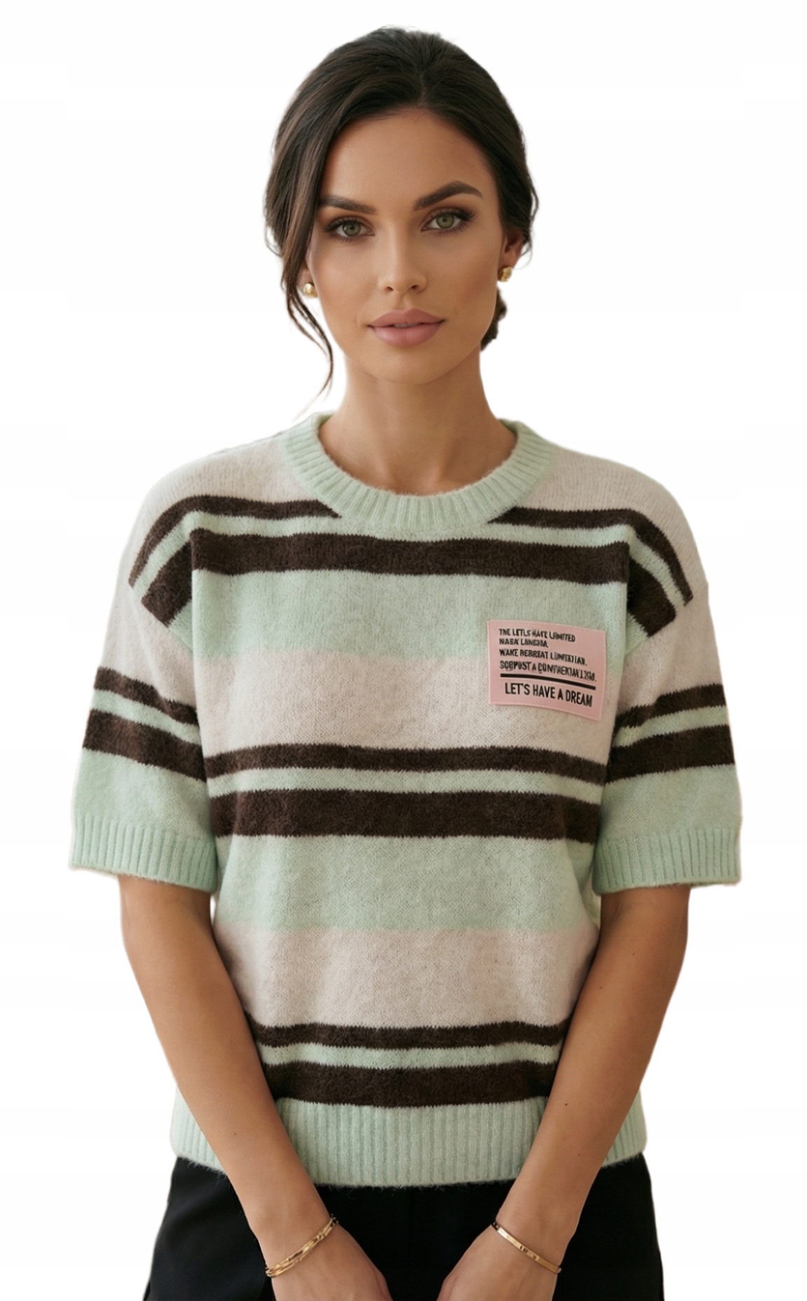 Dámský svetr s pruhy Krátký rukáv Mátový Jaro Jean Louis Francoise