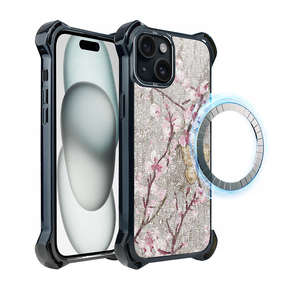 Pouzdro pro iPhone 15 Plus Ibizu DropGuard Ultra s MagSafe, třešňová mozaika