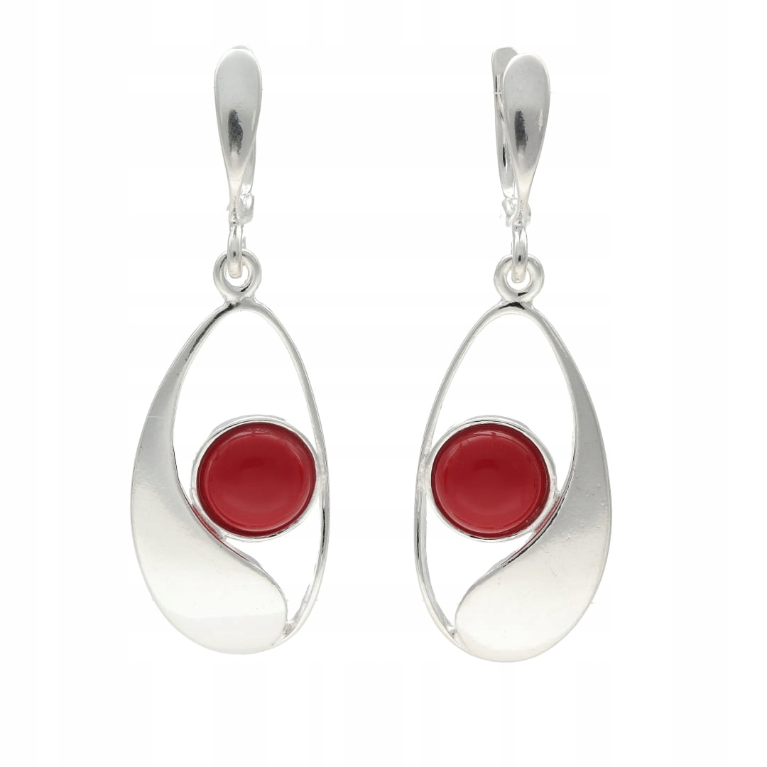 Náušnice s korálem, hladké stříbro