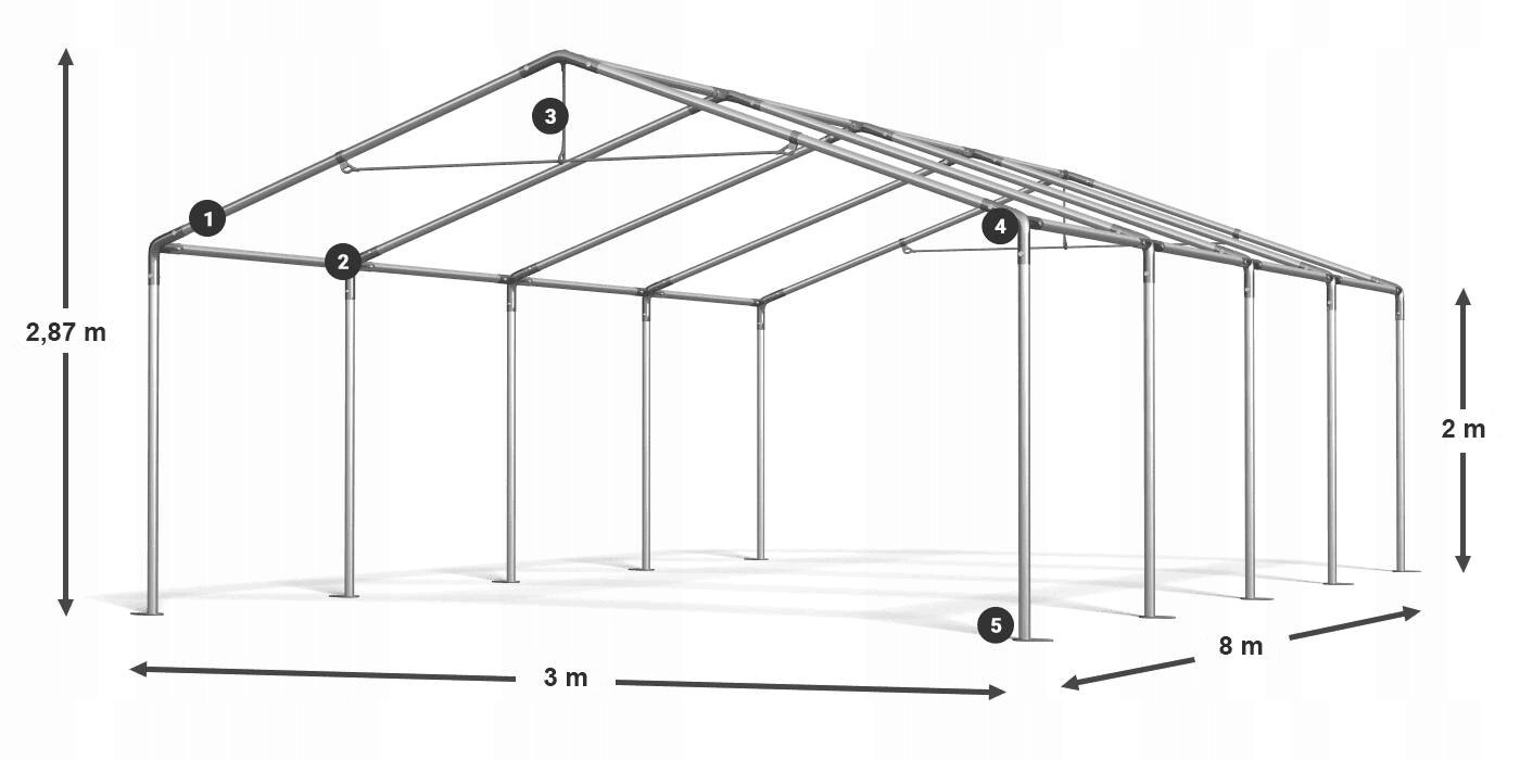Namiot Handlowy 3x8m Ogrodowy Imprezowy DAS 560 S Wysokość 2.87 m