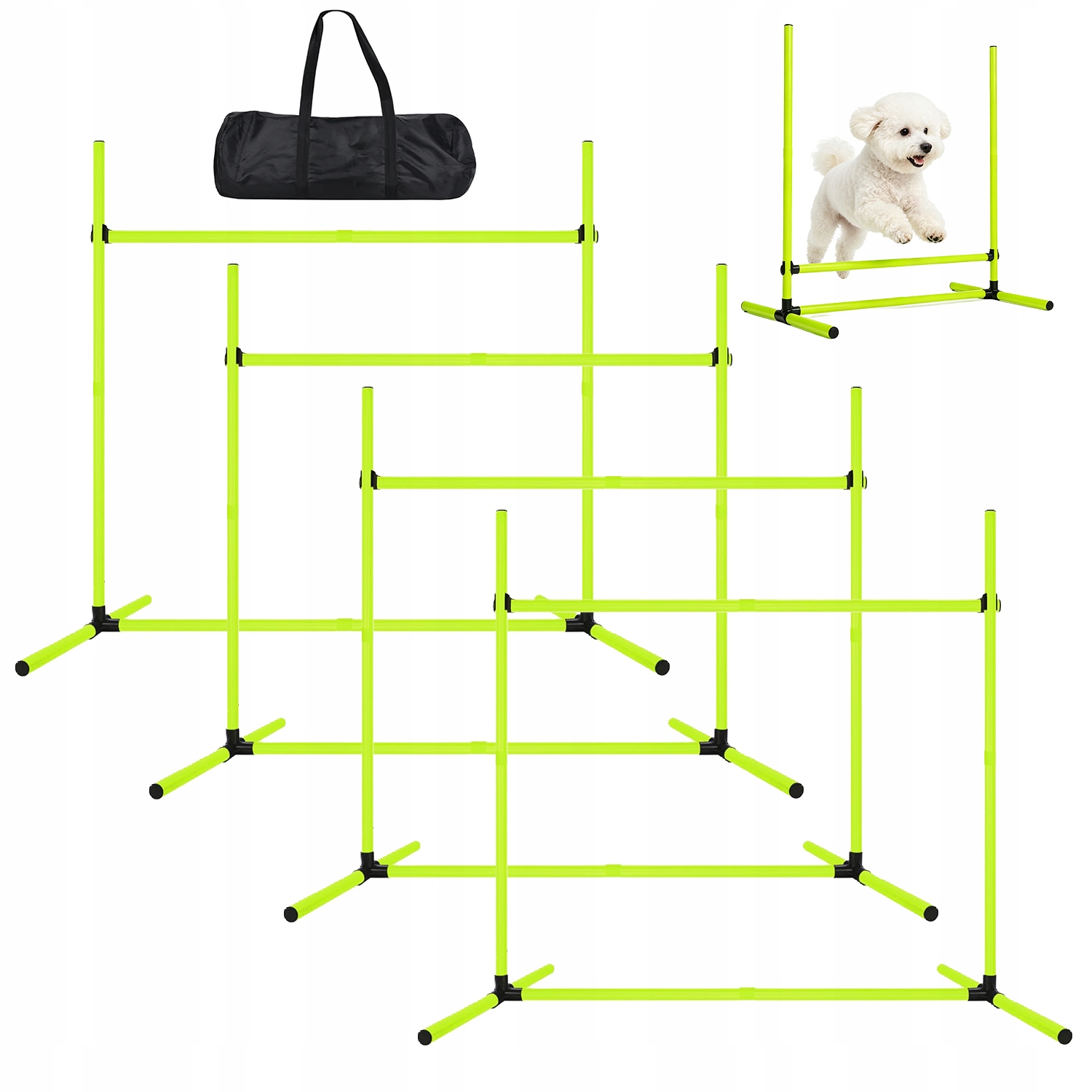 Zestaw Skoki Agility Dla Psa –4 Przeszkody Do Treningu 104X70X101CM Zielony