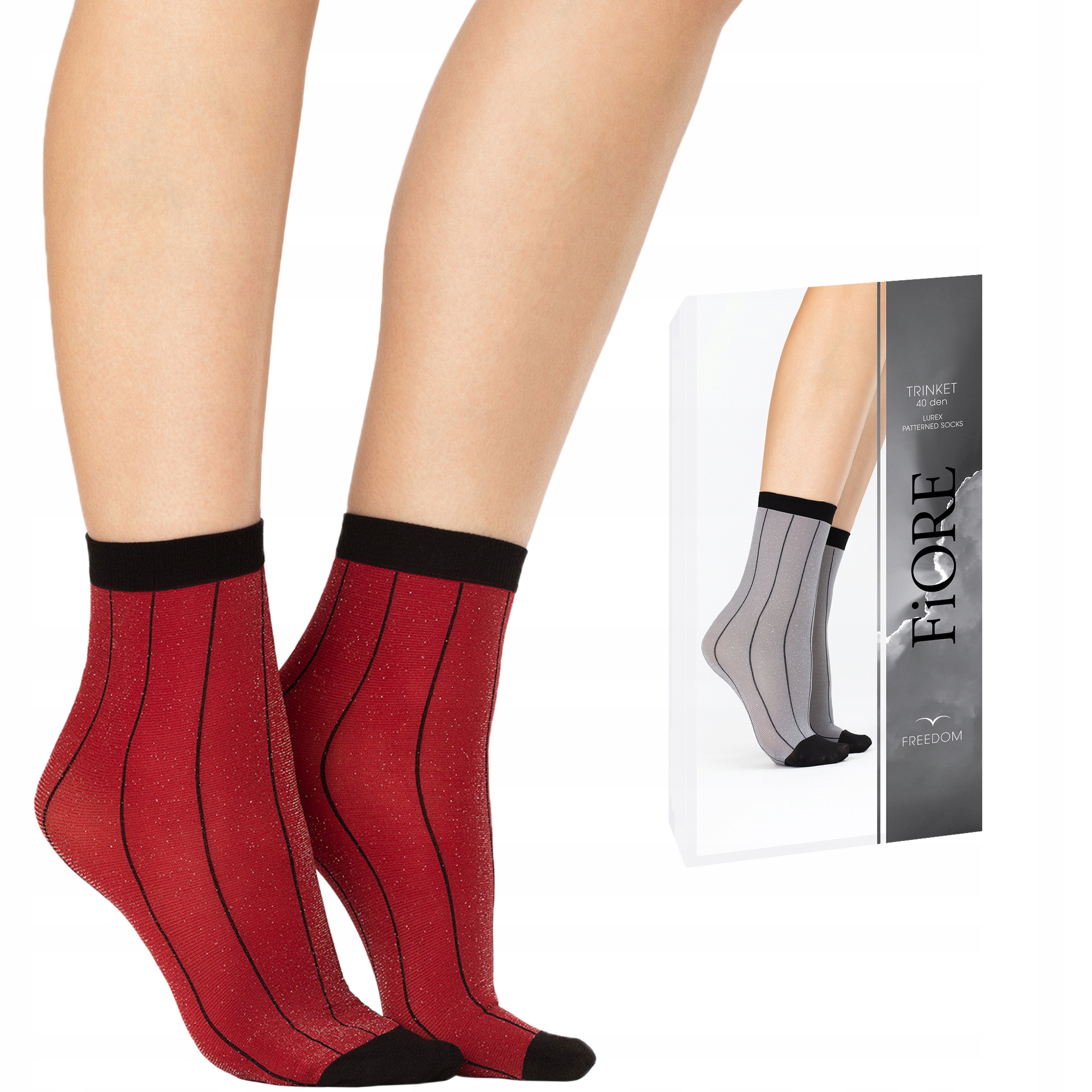 

Fiore skarpetki Trinket 40 den w paski cherry red