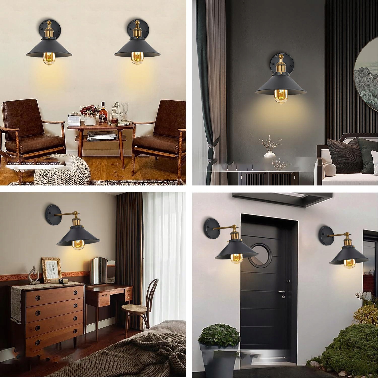 INDUSTRIALNE KINKIETY ŚCIENNE W STYLU VINTAGE DO SYPIALNI, KUCHNI, ŁAZIENKI Maksymalna moc pojedynczego źródła światła 60 W