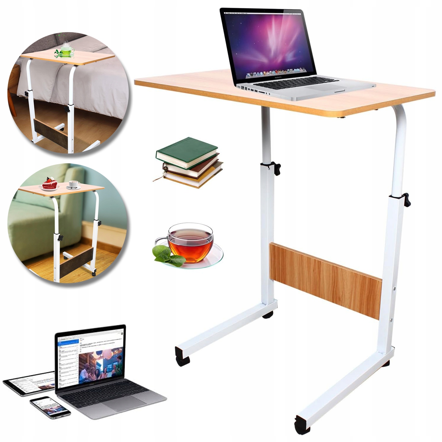 Pomocný Stolek Na Kolečkách, S Nastavitelnou Výškou 70-90 CM, Mobilní
