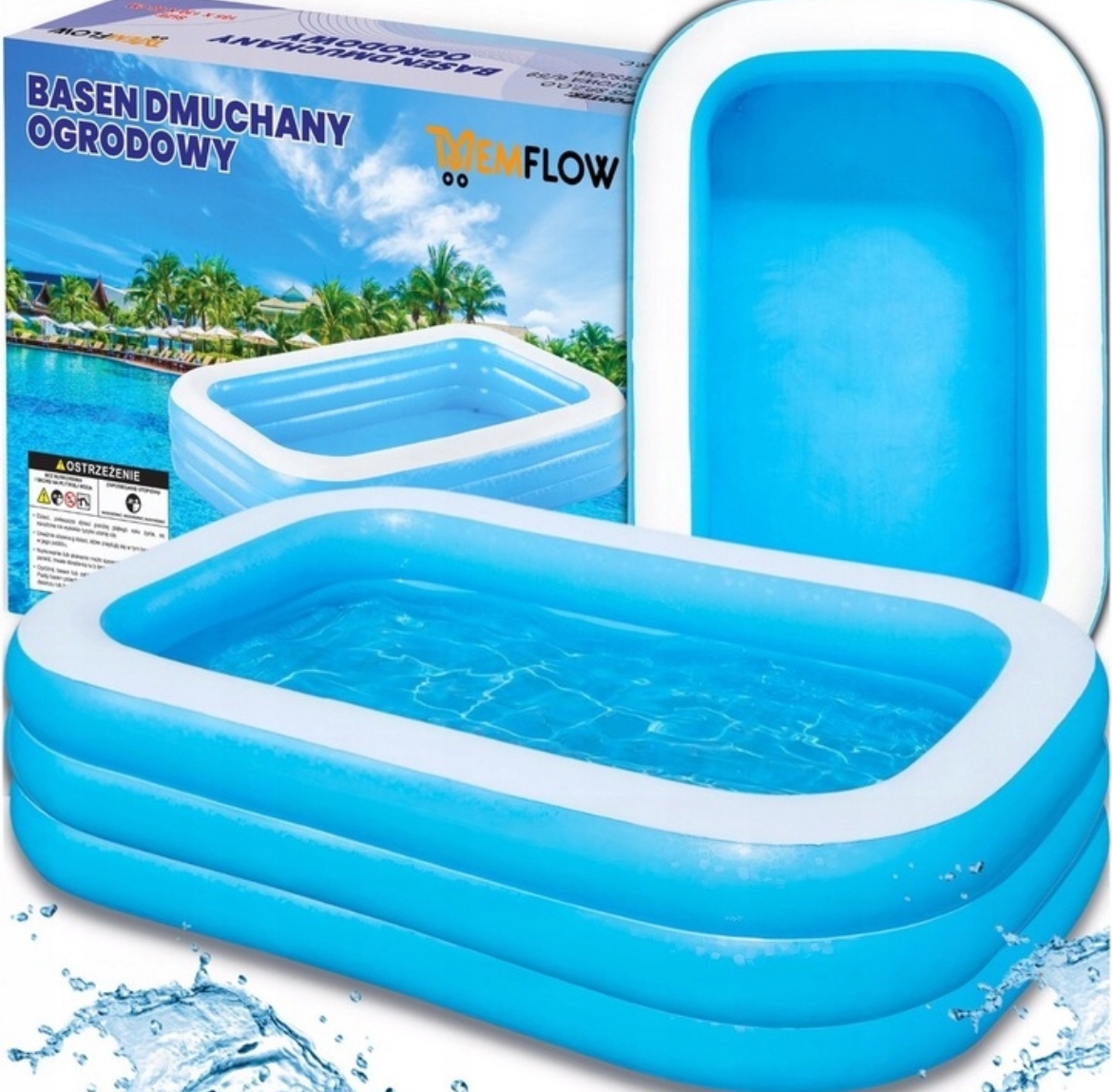 Basen Ogrodowy Dmuchany Duży Rodzinny Prostokątny Do Ogrodu XXL 185 x 130cm