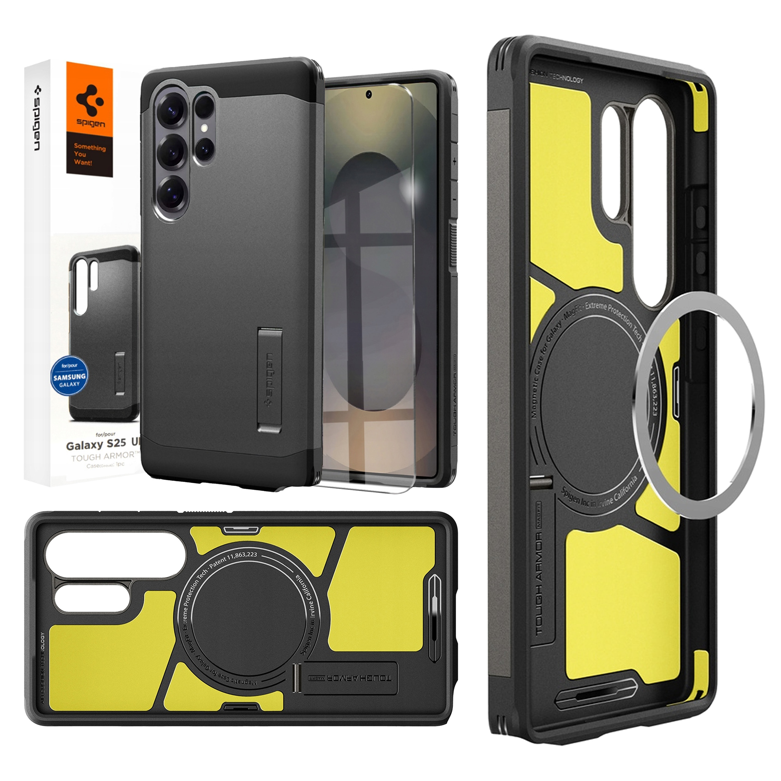 Pouzdro Spigen Tough Armor pro Galaxy S25 Ultra s MagSafe, Armored 9H Sklo