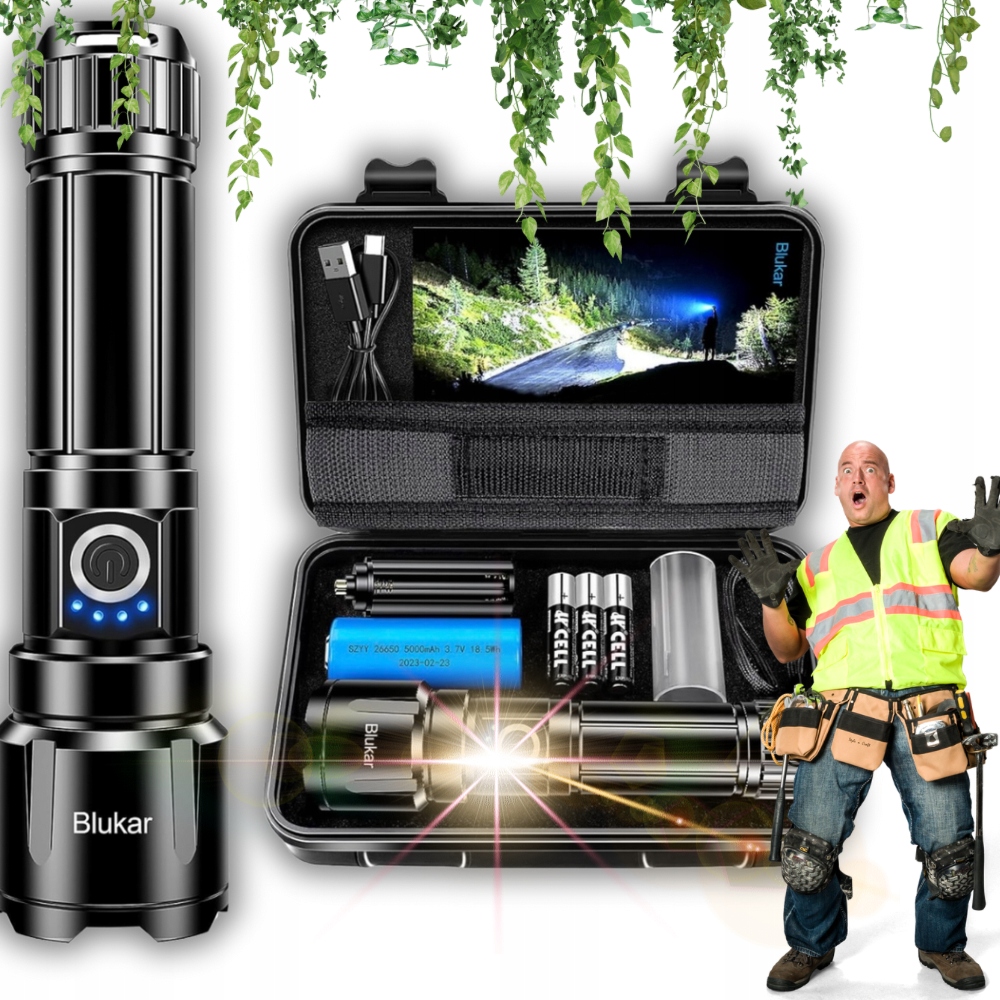 Akumulátorová Led Svítilna Výkonná Taktická Vojenská IP67 20000 Lumenů Zoom!