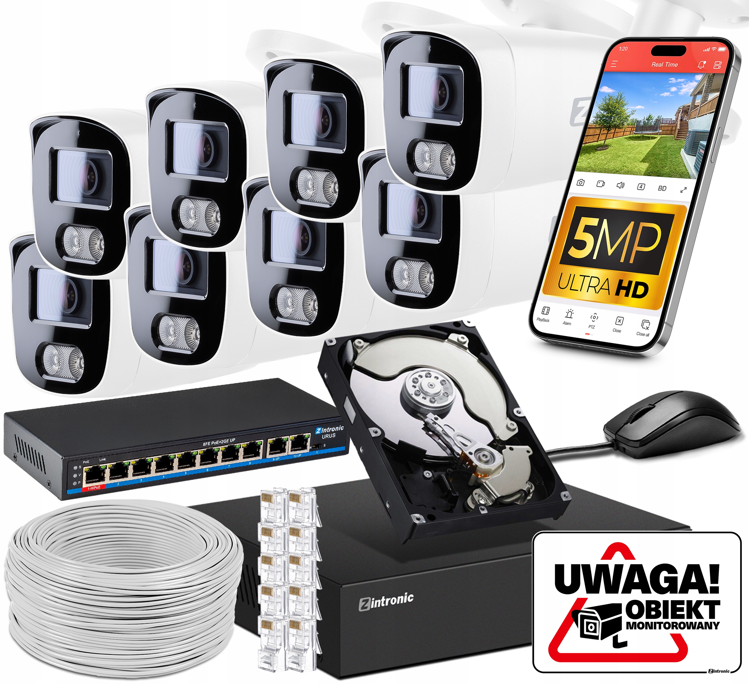 Sada pro Ip Monitorování Poe 8 Kamer 5MPx 1TB Náhled Aplikace Přepínač