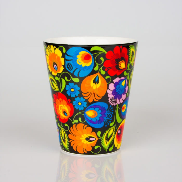 KUBEK FOLK ZOSIA - WZORY ŁOWICKIE - KWIATY CZARNY FOLKSTAR Marka Folkstar