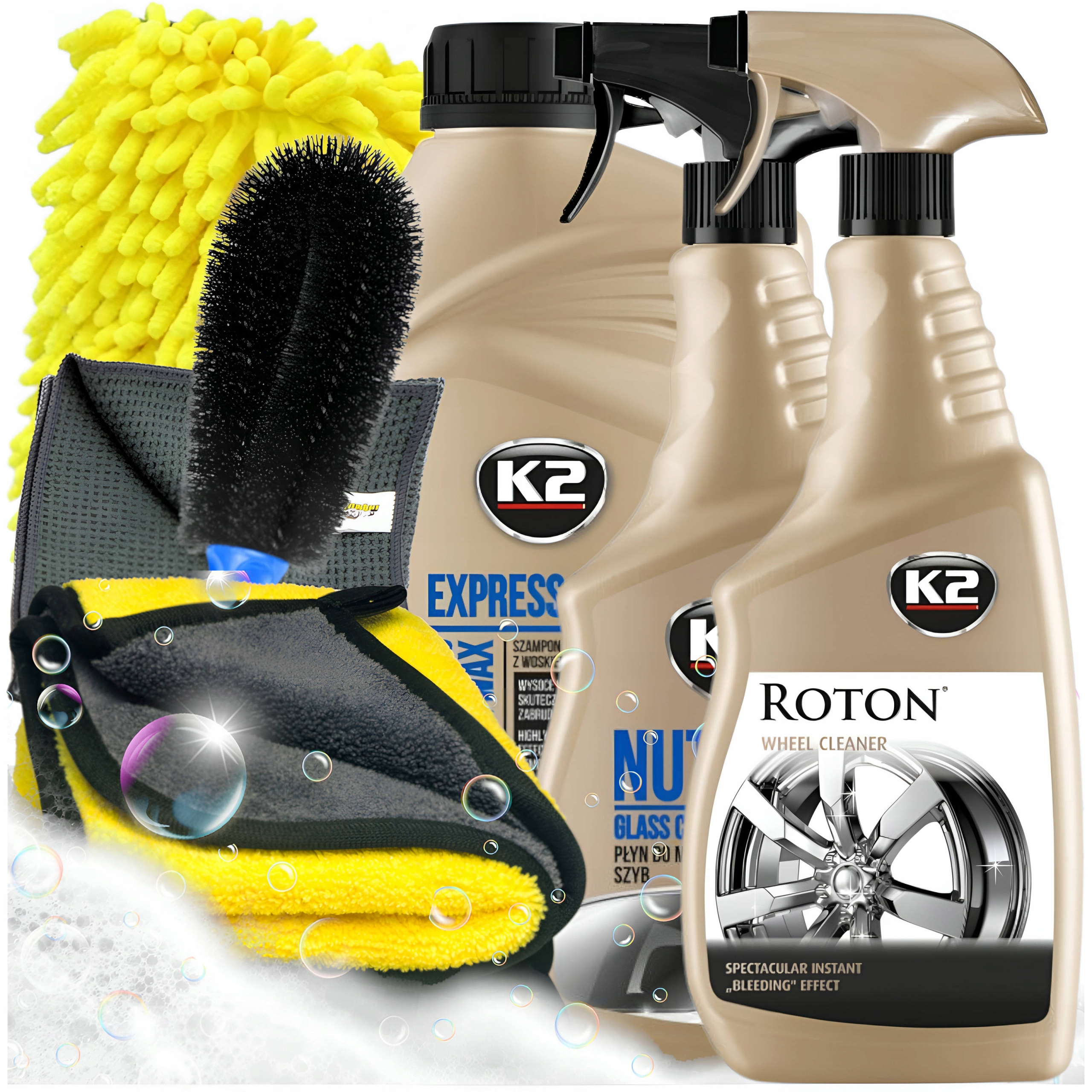 Zestaw XXL Do Mycia Auta Szyb Felg Szampon Mikrofibry Szczotka Rękawica