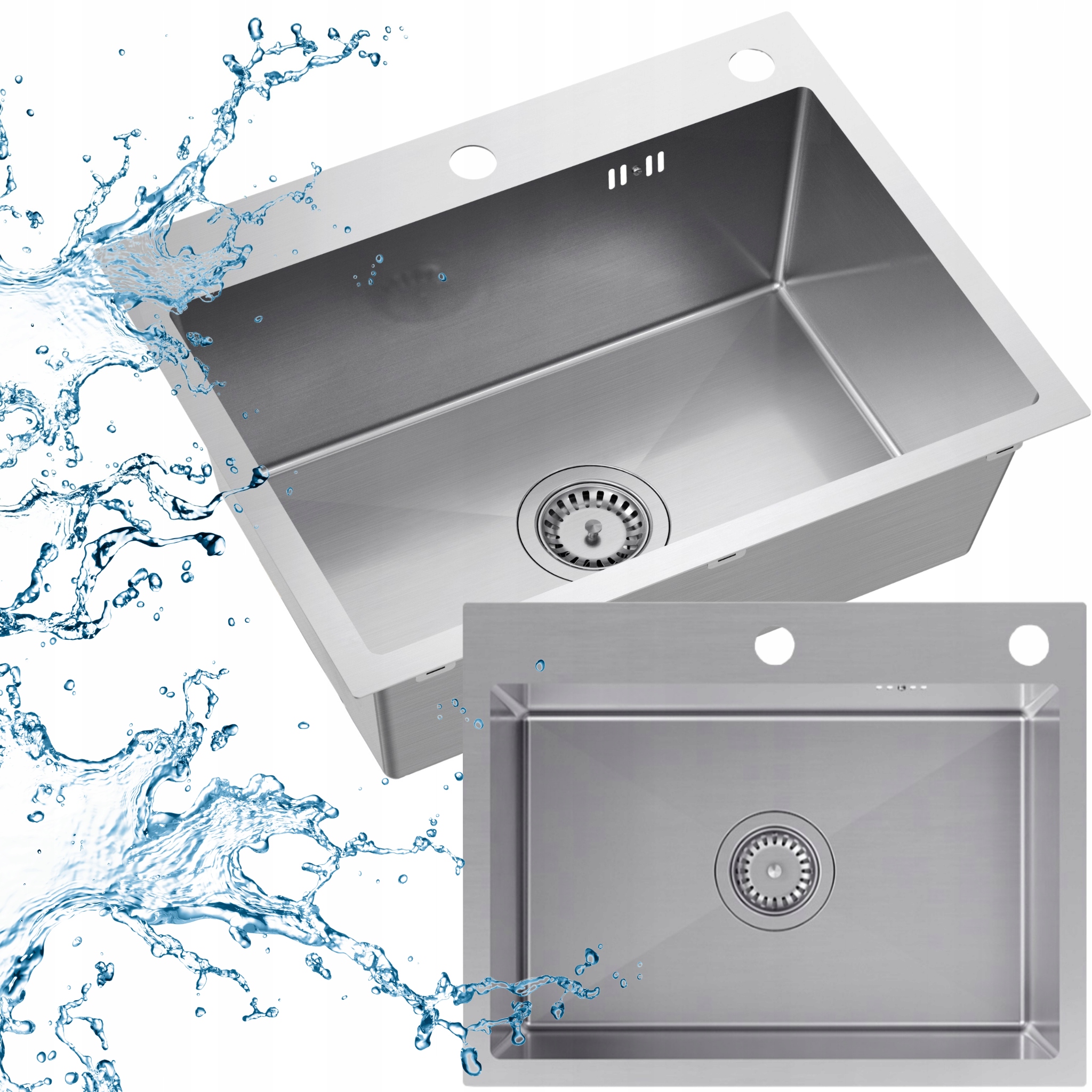 Ocelový Jednokomorový Dřez, velký, Bez Odkapávače Sifon Záslepka 7v1