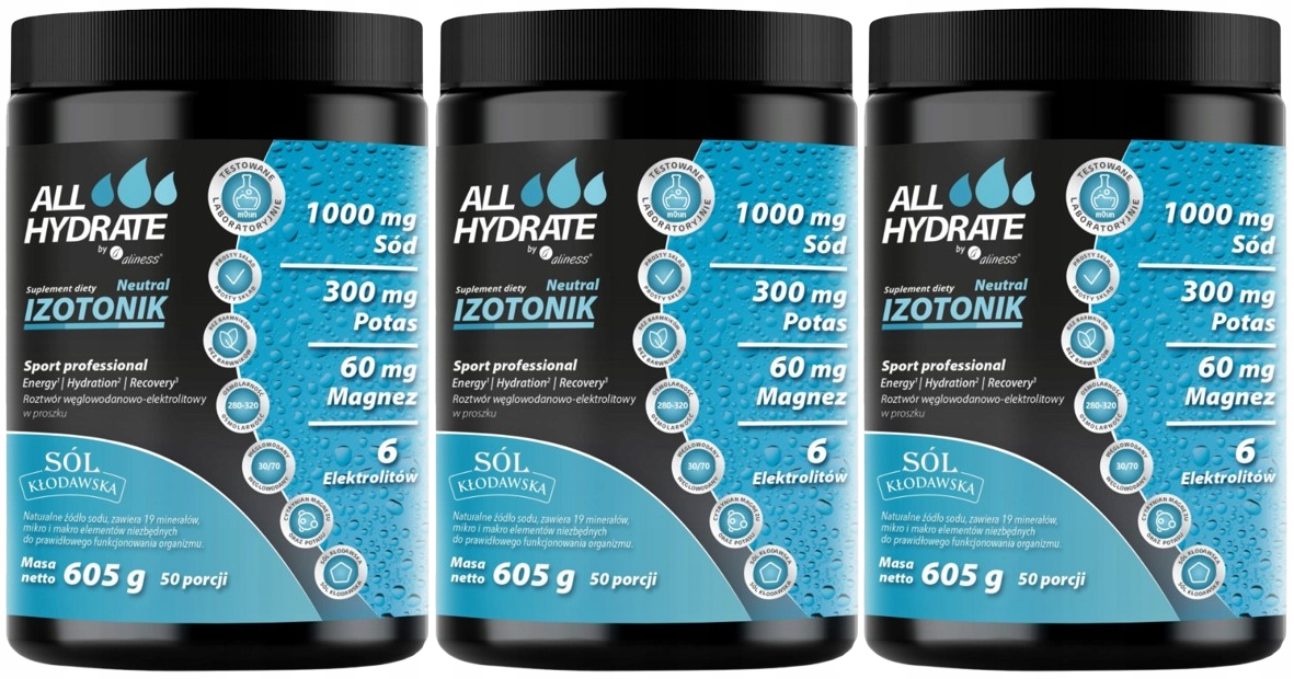 3 x AllHydrate Isotonic Neutrální 605 g 50 porcí Energie Svaly Regenerace