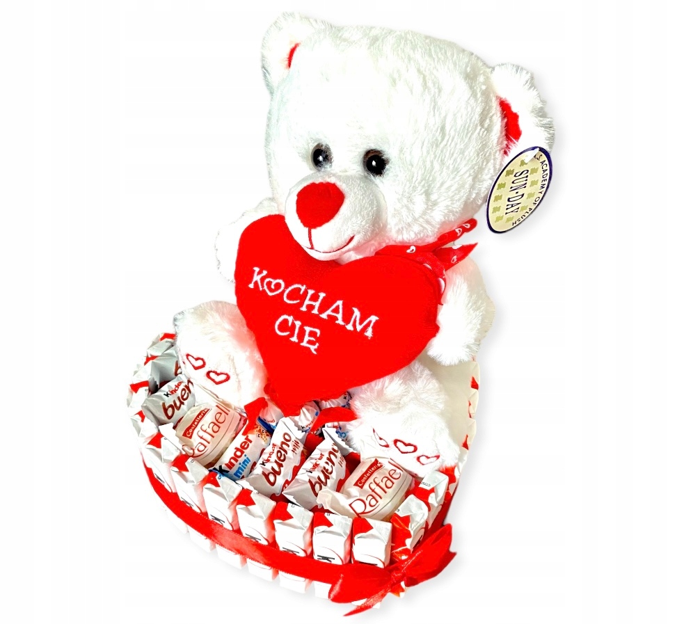 Zestaw Prezentowy na Walentynki Tort Serce Kinder miś pluszowy mix słodyczy