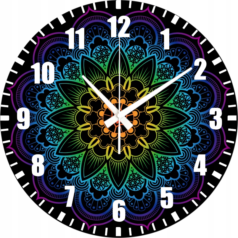 Nástěnné hodiny černé s potiskem Barevná Mandala 45 cm
