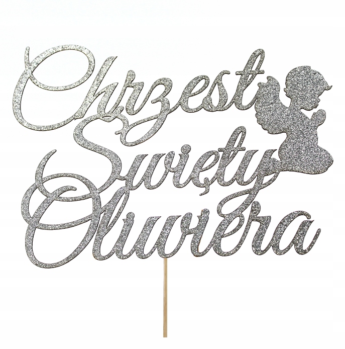 

Topper Srebrny na tort Chrzest Imię