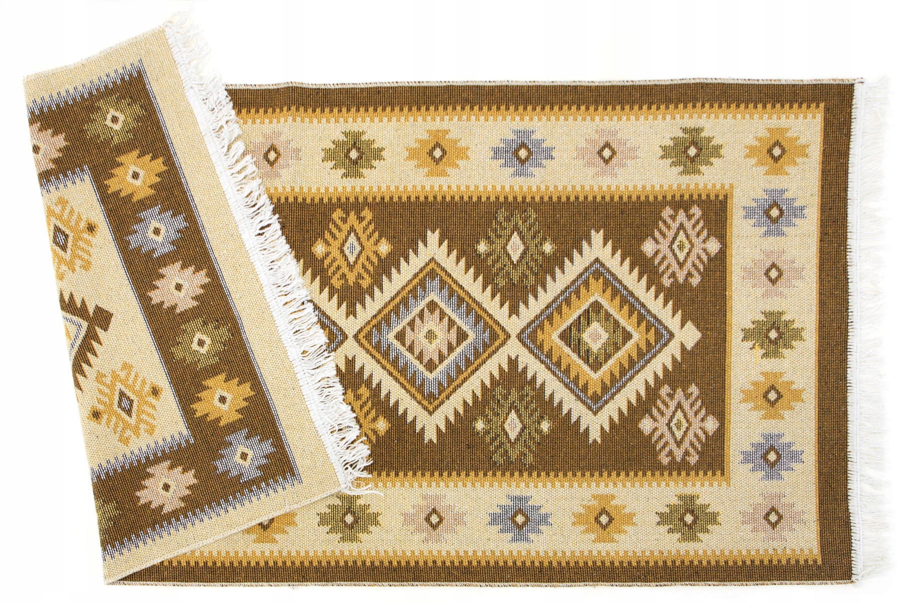 

80x150 cm Kilim Dwustronny Krem Beż Aztecki Boho